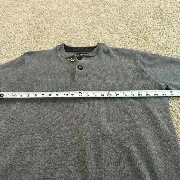 Eddie Bauer Gray Knit Henley Pullover Sweater Men's Size Large - Picture 9 of 15